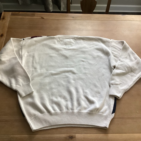 Jos. A. Bank Men’s v neck argyle sweater 100% cotton XL Burgandy navy cream - Picture 2 of 7